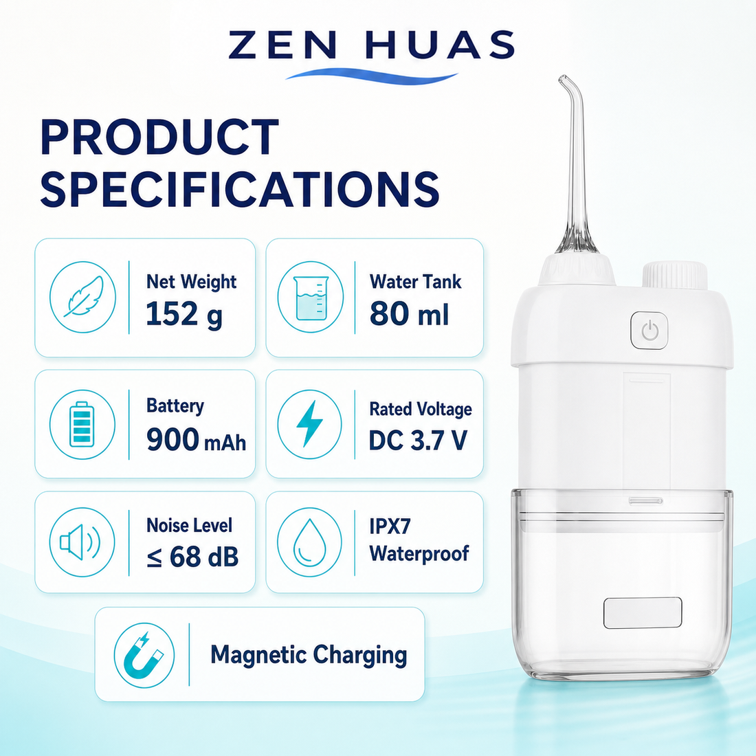 Mini Portable Water Flosser 80ml Oral Irrigator, 3 Pressure Modes, IPX7 Waterproof and Magnetic Charging - product detail 8
