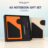 A5 PU Notebook Gift Set in Particle Orange and Light Beige
