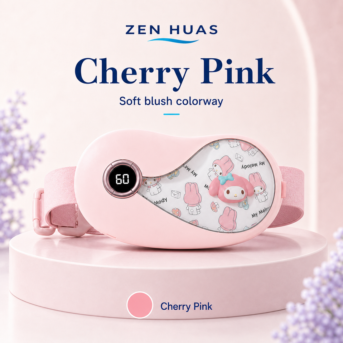 Period Heating Belt 5 Heat Levels 3 Vibration Modes 3000mAh Type-C Rechargeable Menstrual Warm Waist Pad - Cherry Pink