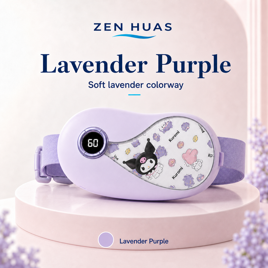 Period Heating Belt 5 Heat Levels 3 Vibration Modes 3000mAh Type-C Rechargeable Menstrual Warm Waist Pad - Lavender Purple