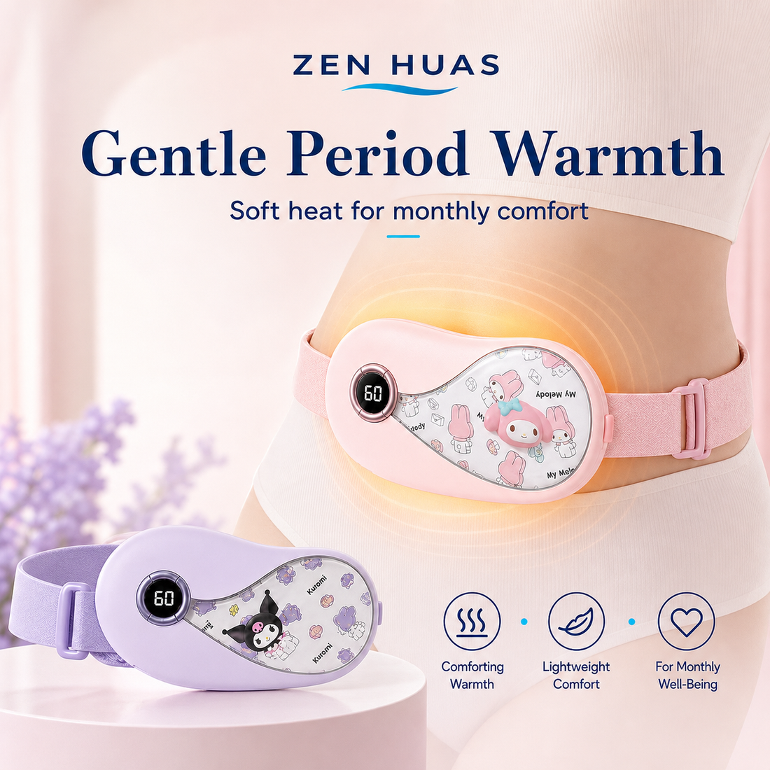 Period Heating Belt 5 Heat Levels 3 Vibration Modes 3000mAh Type-C Rechargeable Menstrual Warm Waist Pad - product detail 1