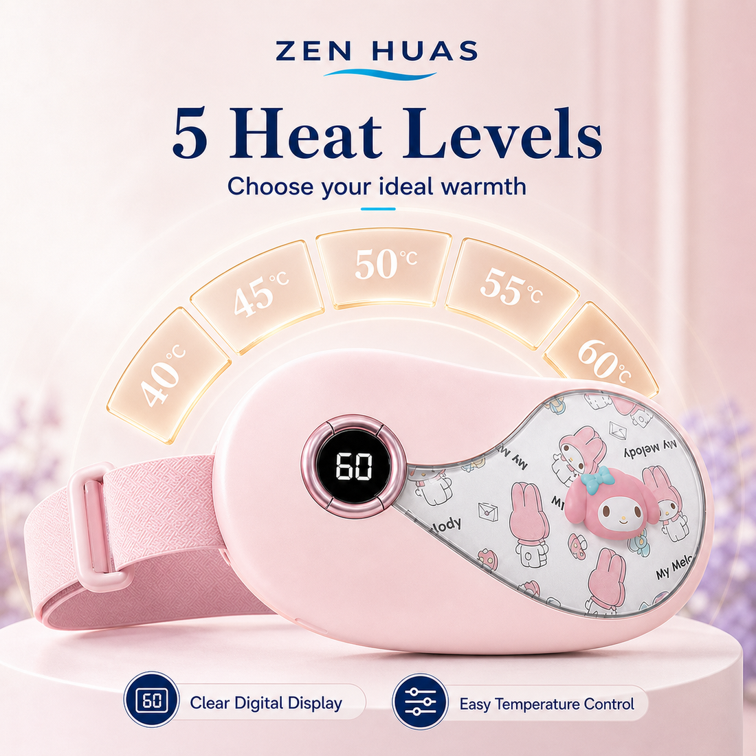 Period Heating Belt 5 Heat Levels 3 Vibration Modes 3000mAh Type-C Rechargeable Menstrual Warm Waist Pad - product detail 2