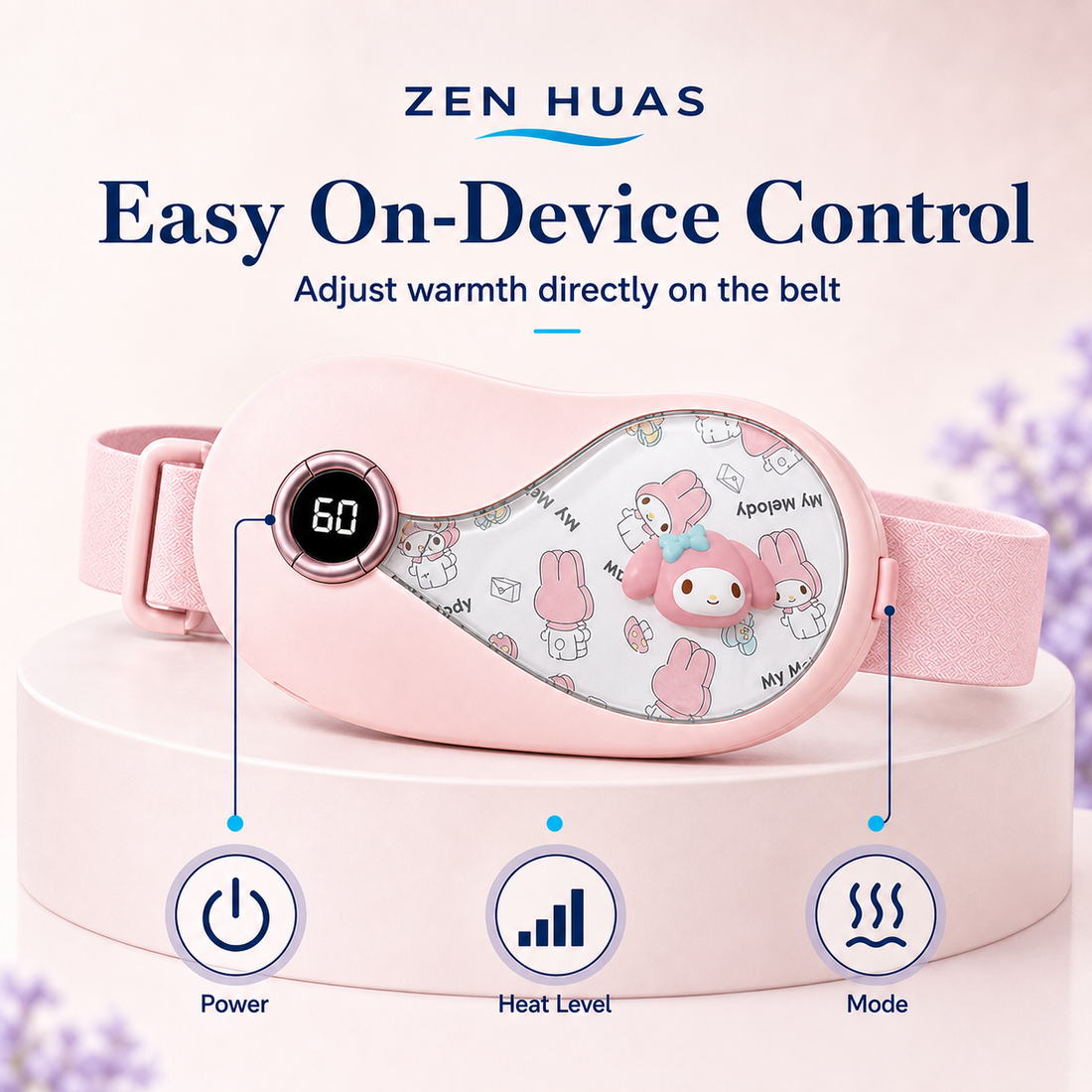 Period Heating Belt 5 Heat Levels 3 Vibration Modes 3000mAh Type-C Rechargeable Menstrual Warm Waist Pad - product detail 3