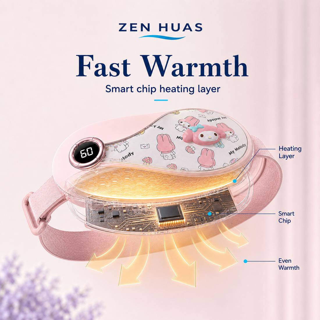 Period Heating Belt 5 Heat Levels 3 Vibration Modes 3000mAh Type-C Rechargeable Menstrual Warm Waist Pad - product detail 4