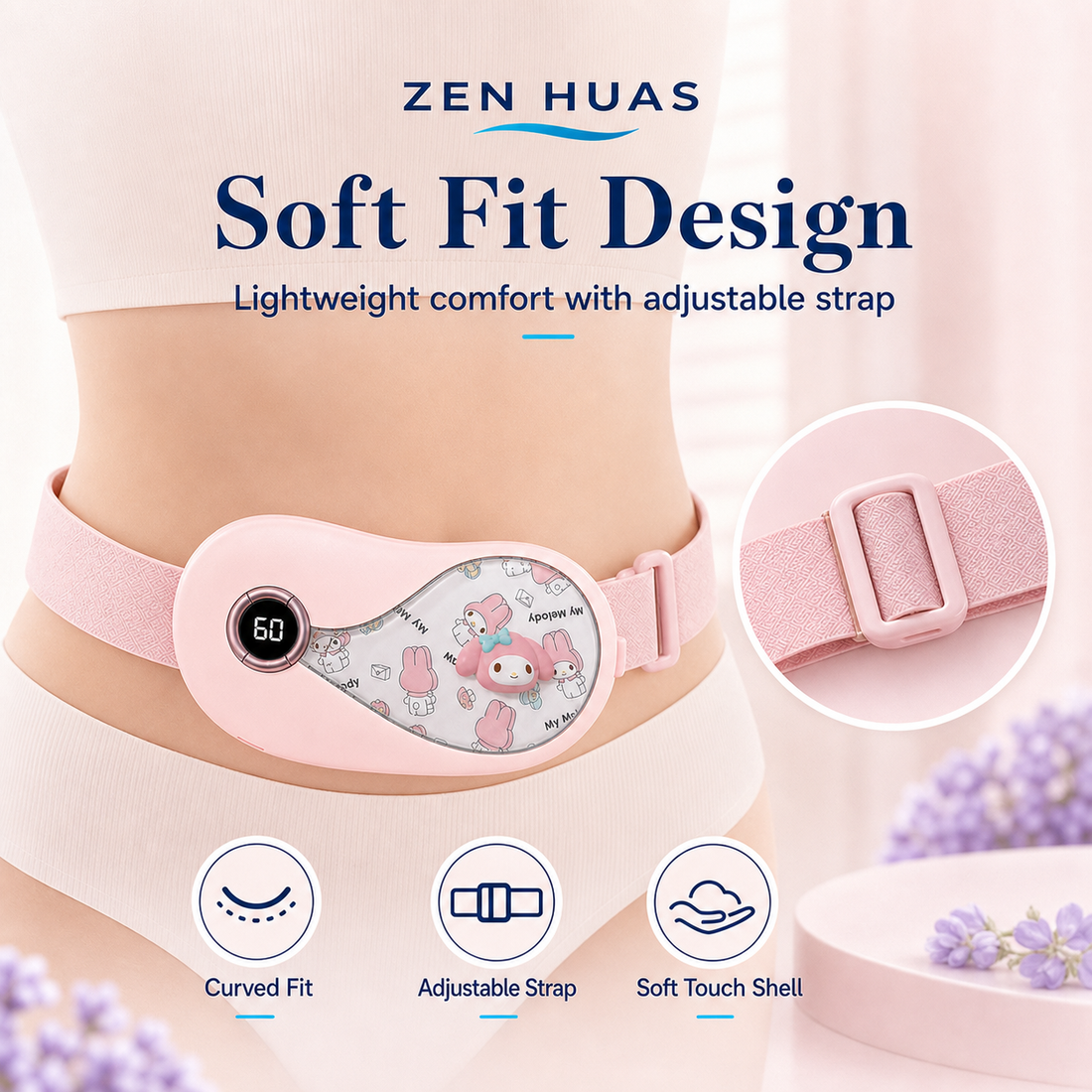Period Heating Belt 5 Heat Levels 3 Vibration Modes 3000mAh Type-C Rechargeable Menstrual Warm Waist Pad - product detail 7