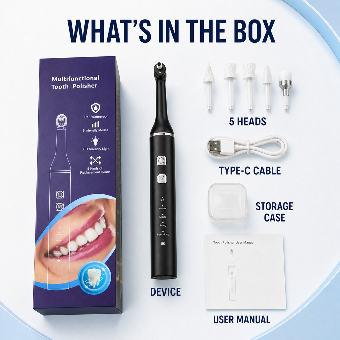 Electric tooth polisher package contents