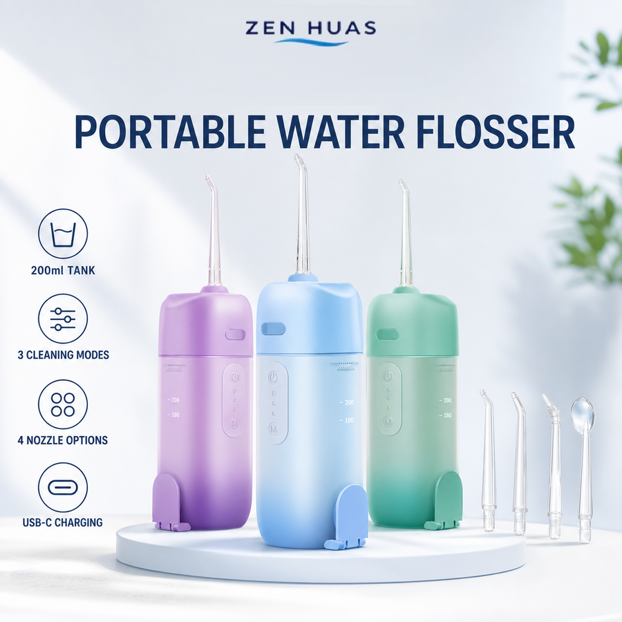 Portable Water Flosser 200ml USB-C Rechargeable Oral Irrigator with 3 Modes and 4 Cleaning Nozzles for Travel