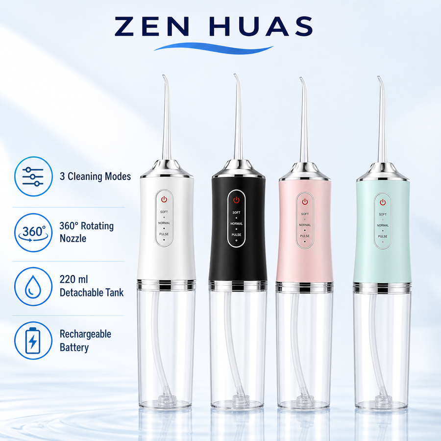 Portable Water Flosser 220ml Rechargeable Oral Irrigator with 3 Modes, 4 Nozzles and 360 Rotating Tip