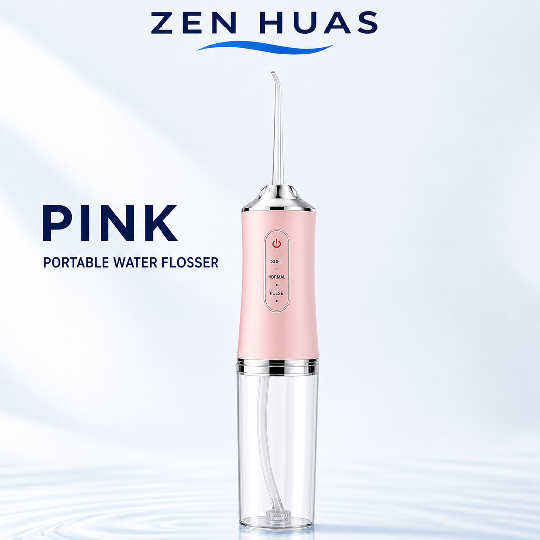 Portable Water Flosser 220ml Rechargeable Oral Irrigator with 3 Modes, 4 Nozzles and 360 Rotating Tip - Pink