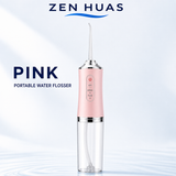 Portable Water Flosser 220ml Rechargeable Oral Irrigator with 3 Modes, 4 Nozzles and 360 Rotating Tip - Pink