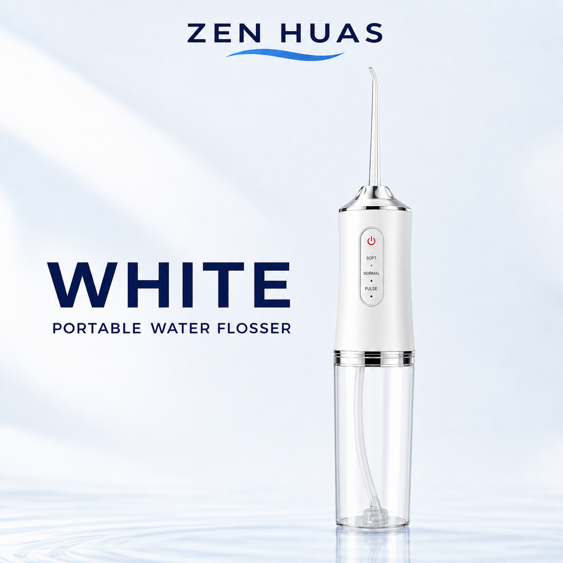 Portable Water Flosser 220ml Rechargeable Oral Irrigator with 3 Modes, 4 Nozzles and 360 Rotating Tip - White