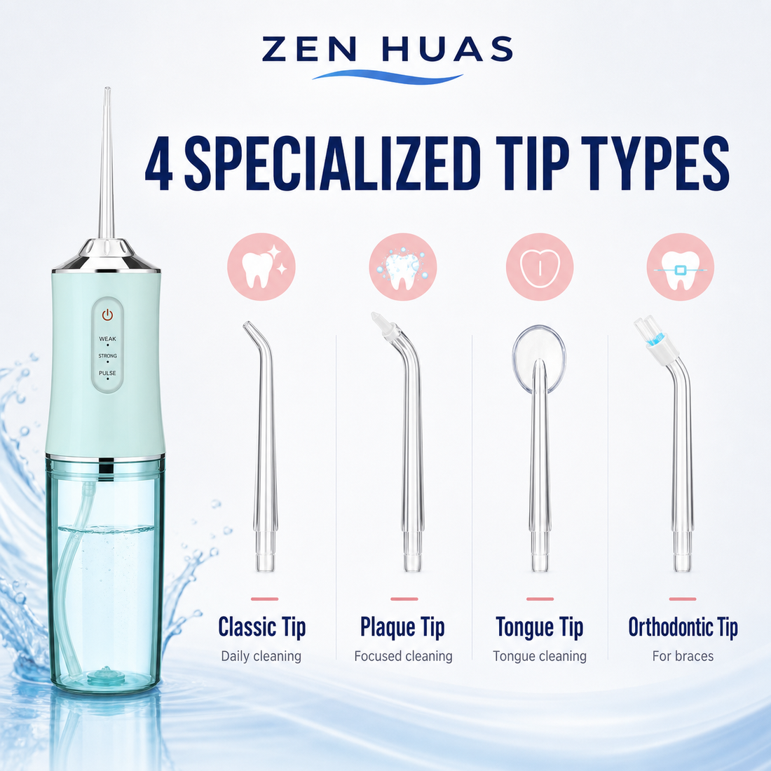 Portable Water Flosser 220ml Rechargeable Oral Irrigator with 3 Modes, 4 Nozzles and 360 Rotating Tip - product detail 3