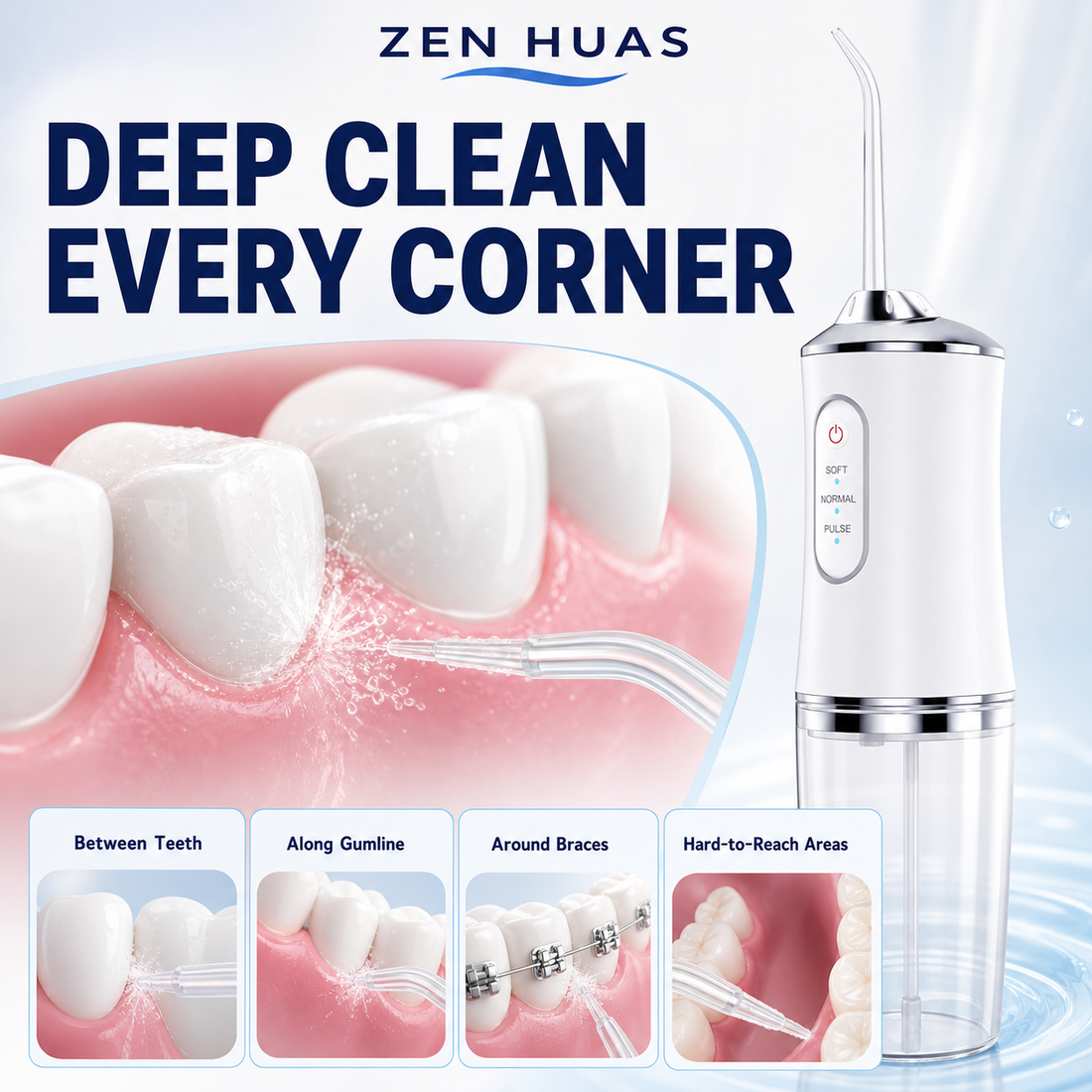 Portable Water Flosser 220ml Rechargeable Oral Irrigator with 3 Modes, 4 Nozzles and 360 Rotating Tip - product detail 7