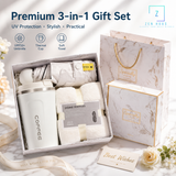 Premium 3 in 1 Gift Set UPF50+ Umbrella 380ml Thermal Cup Face Towel Marble Gift Box Corporate Door Gift