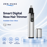 Rechargeable Electric Nose Hair Trimmer with LED Digital Display, 360 Degree Head and Type-C Fast Charging - Silver