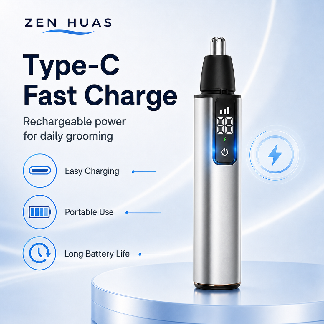 Rechargeable Electric Nose Hair Trimmer with LED Digital Display, 360 Degree Head and Type-C Fast Charging - product detail 5