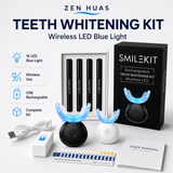 Rechargeable Teeth Whitening Kit 16 LED Blue Light Mouth Tray 4 Whitening Pens USB Wireless Shade Guide