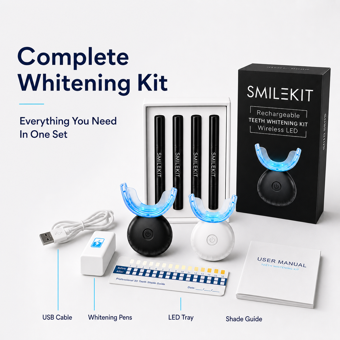 Rechargeable Teeth Whitening Kit 16 LED Blue Light Mouth Tray 4 Whitening Pens USB Wireless Shade Guide - product detail 1