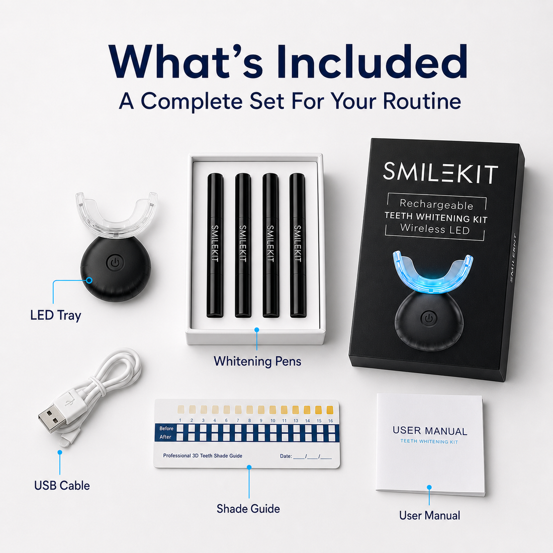 Rechargeable Teeth Whitening Kit 16 LED Blue Light Mouth Tray 4 Whitening Pens USB Wireless Shade Guide - product detail 2
