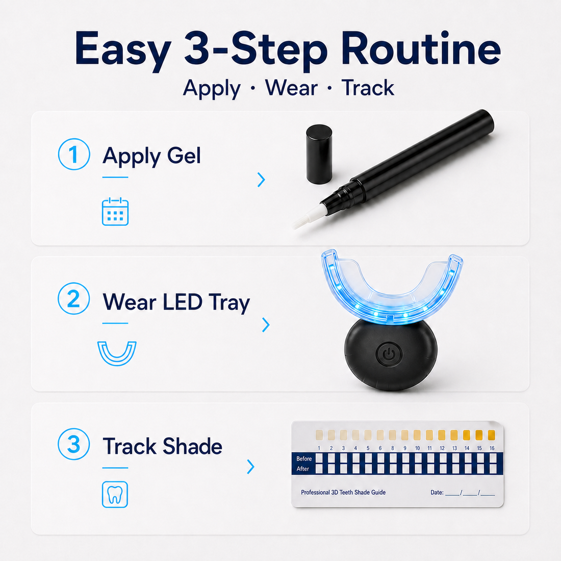 Rechargeable Teeth Whitening Kit 16 LED Blue Light Mouth Tray 4 Whitening Pens USB Wireless Shade Guide - product detail 6