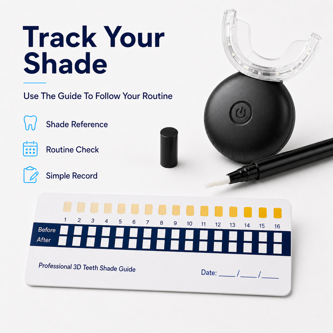 Rechargeable Teeth Whitening Kit 16 LED Blue Light Mouth Tray 4 Whitening Pens USB Wireless Shade Guide - product detail 7
