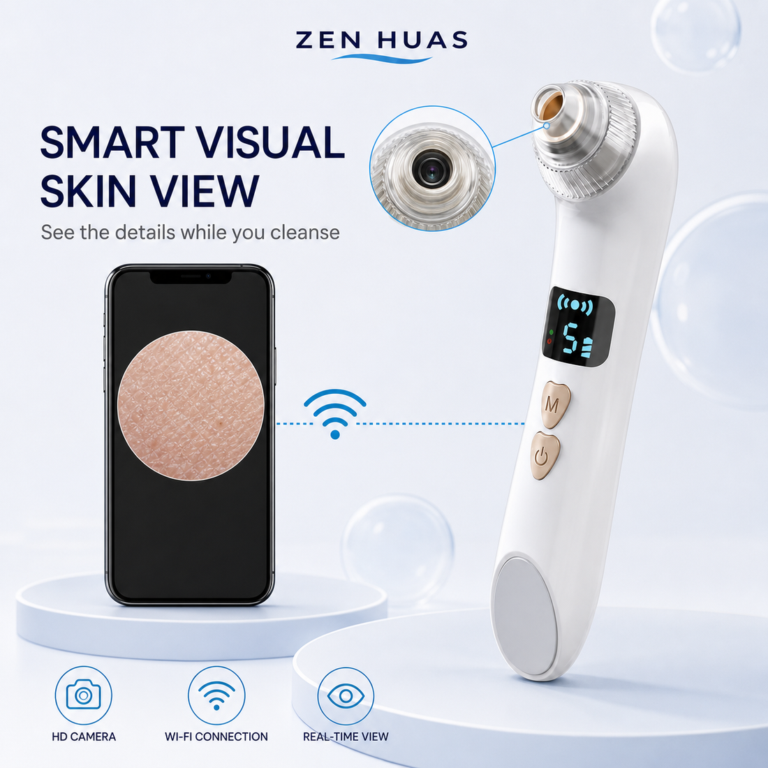 Smart Blackhead Remover Pore Vacuum with HD Camera, Warm Compress, 5 Suction Levels and 6 Cleaning Tips - product detail 3