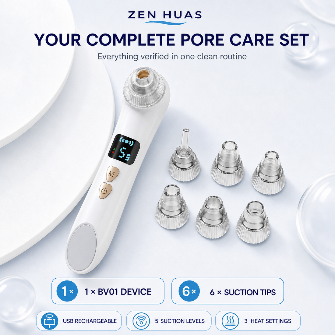 Smart Blackhead Remover Pore Vacuum with HD Camera, Warm Compress, 5 Suction Levels and 6 Cleaning Tips - product detail 8