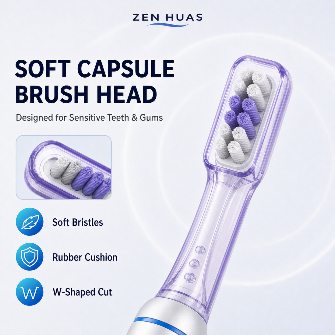 Sonic toothbrush soft capsule brush head