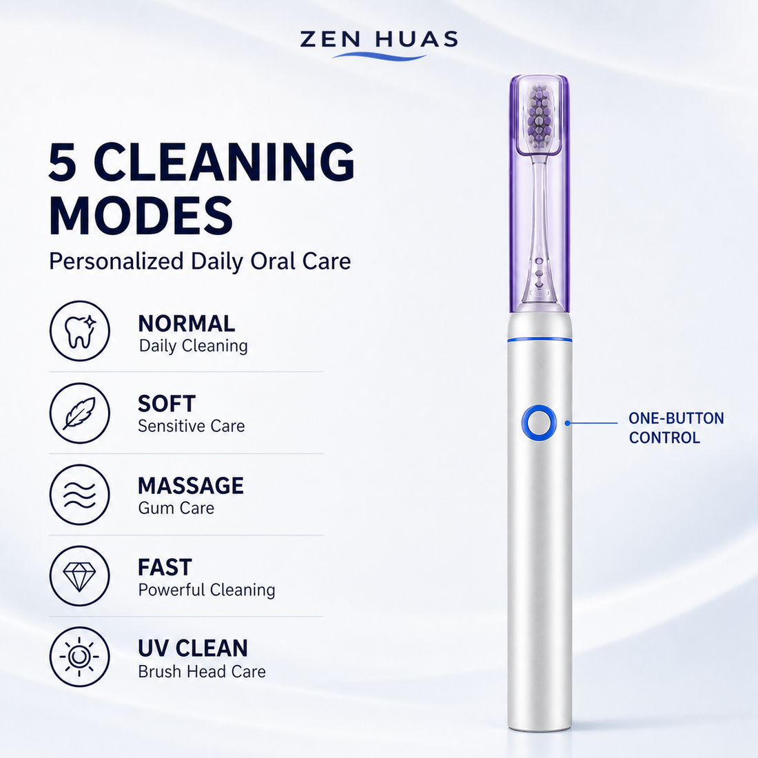 Sonic toothbrush five cleaning modes