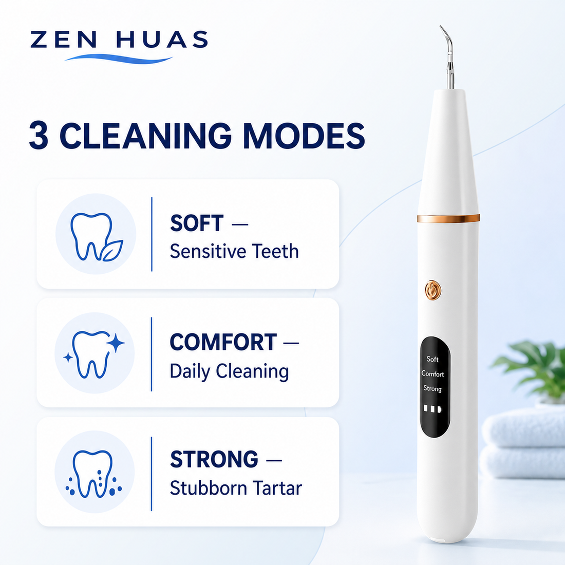 Ultrasonic Dental Scaler Tooth Cleaner with LED Light, 3 Cleaning Modes, 2 Precision Heads and Oral Care Kit - product detail 2