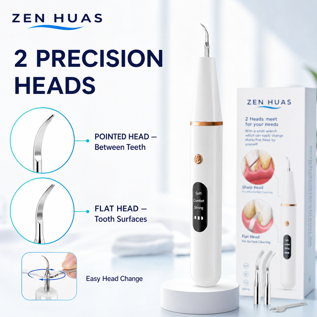 Ultrasonic Dental Scaler Tooth Cleaner with LED Light, 3 Cleaning Modes, 2 Precision Heads and Oral Care Kit - product detail 3