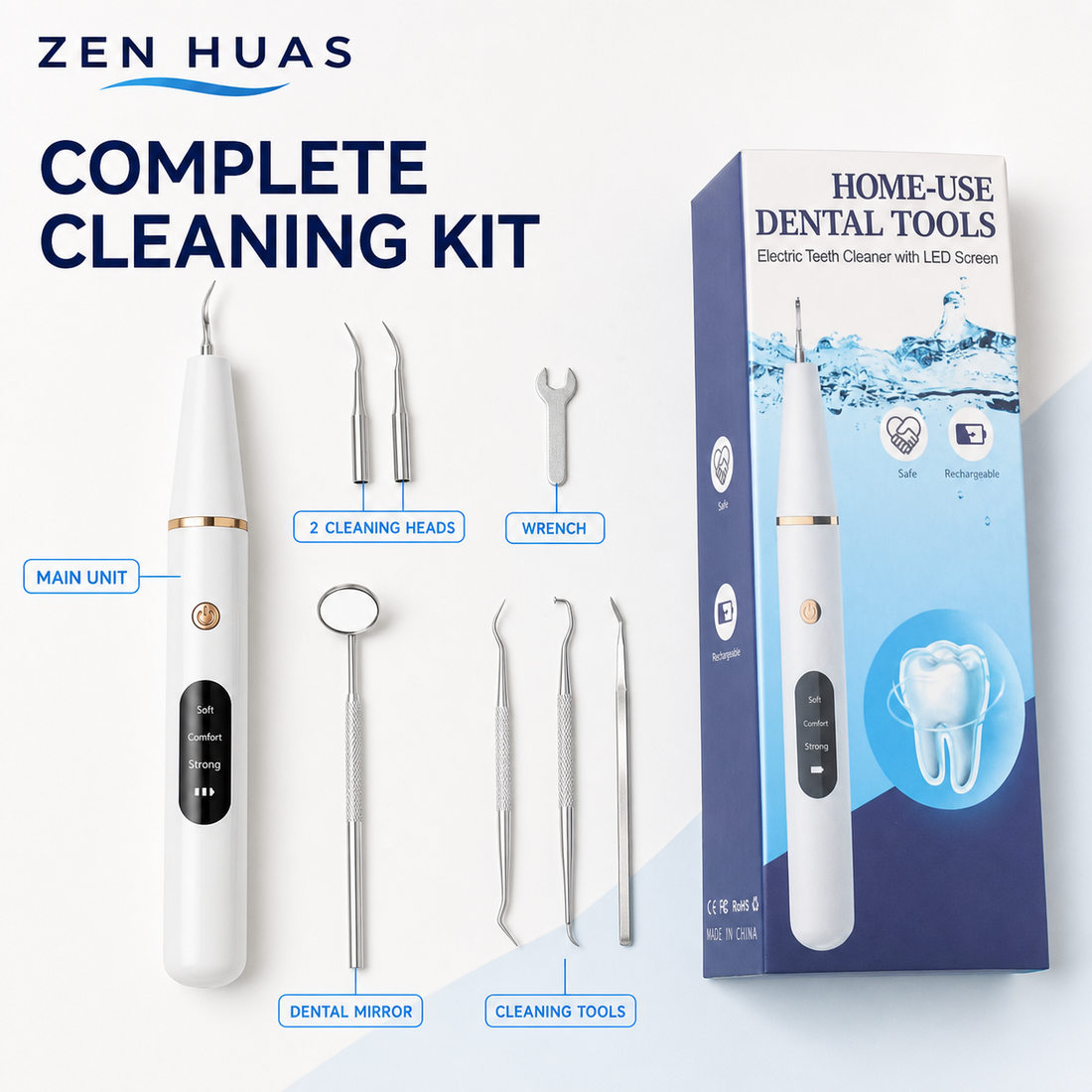 Ultrasonic Dental Scaler Tooth Cleaner with LED Light, 3 Cleaning Modes, 2 Precision Heads and Oral Care Kit - product detail 7