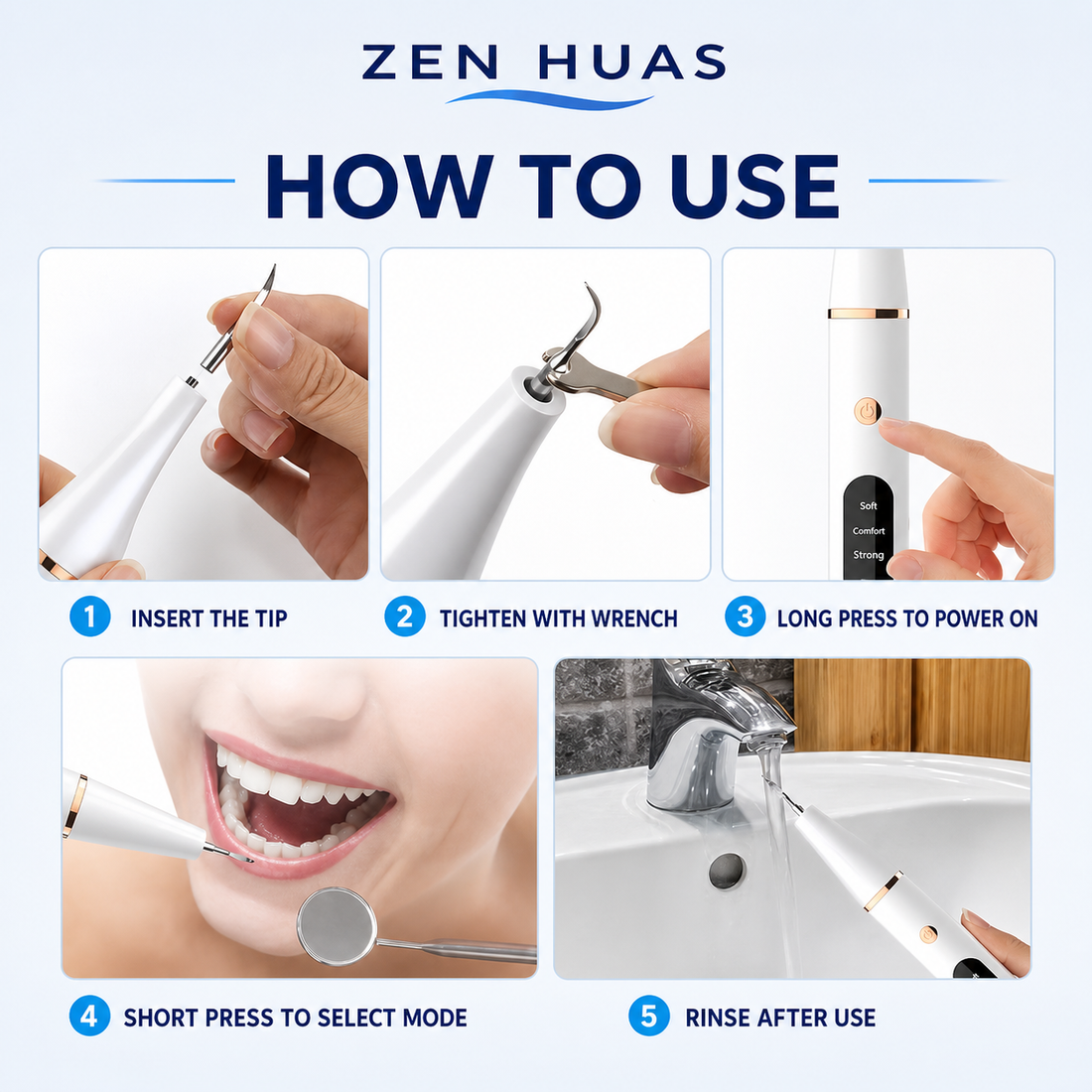 Ultrasonic Dental Scaler Tooth Cleaner with LED Light, 3 Cleaning Modes, 2 Precision Heads and Oral Care Kit - product detail 8