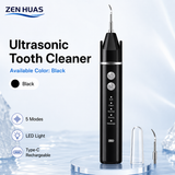 Ultrasonic Tooth Cleaner Dental Scaler 40kHz 5 Modes LED Light Type-C Rechargeable Oral Care Kit - Black