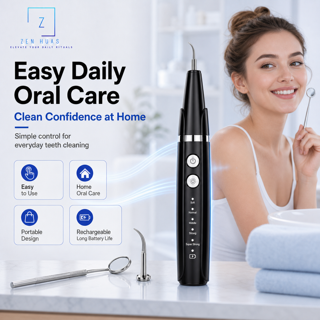 Ultrasonic Tooth Cleaner Dental Scaler 40kHz 5 Modes LED Light Type-C Rechargeable Oral Care Kit - product detail 4