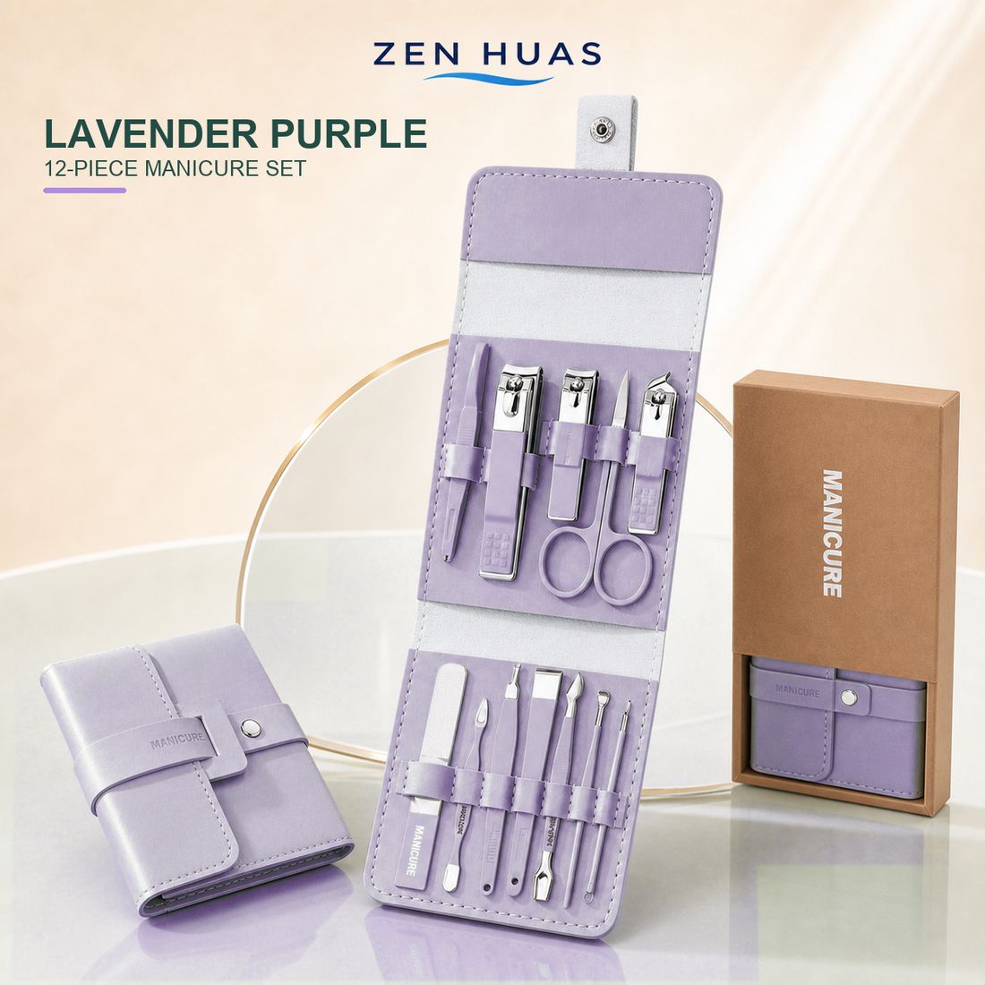 12-piece manicure pedicure set - Lavender Purple