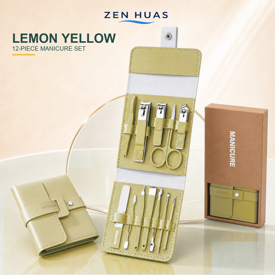 12-piece manicure pedicure set - Lemon Yellow