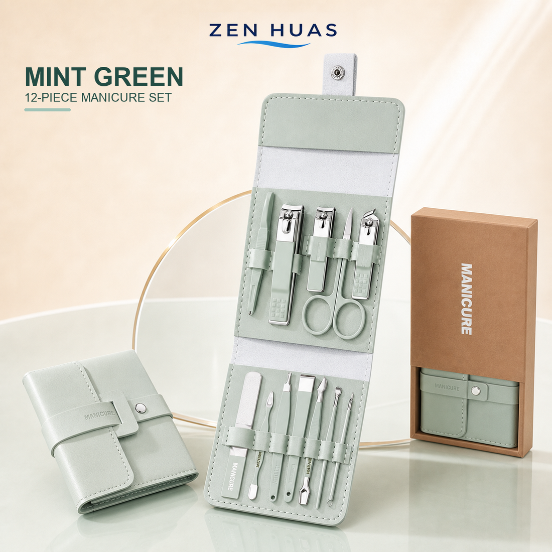 12-piece manicure pedicure set - Mint Green