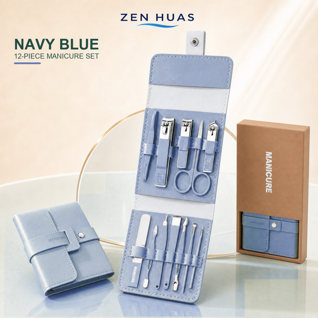 12-piece manicure pedicure set - Navy Blue
