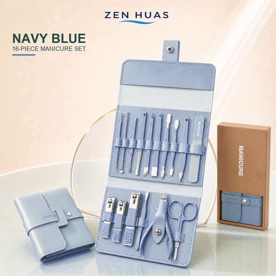 16-piece manicure pedicure set - Navy Blue