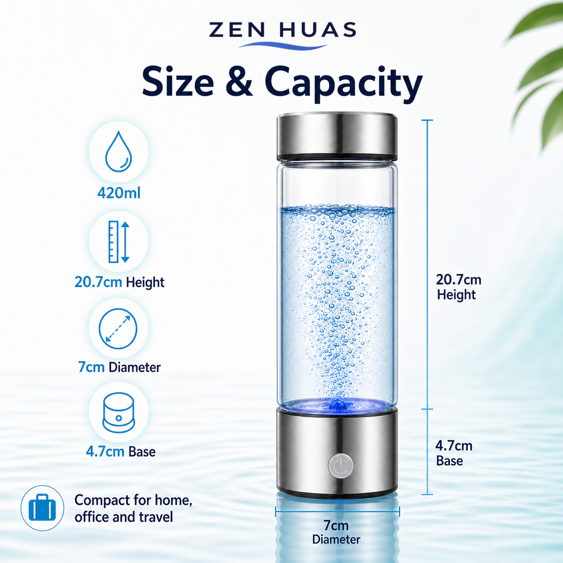 Hydrogen water cup size and capacity