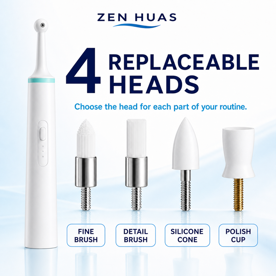 Four replaceable polishing heads